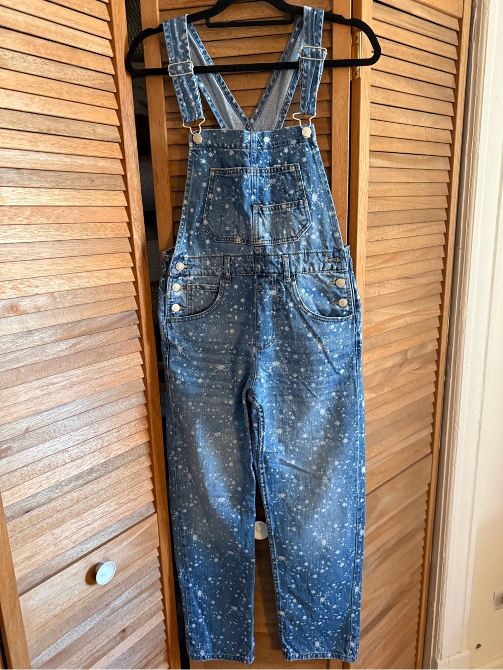 Star-Print Denim Overalls - Blue